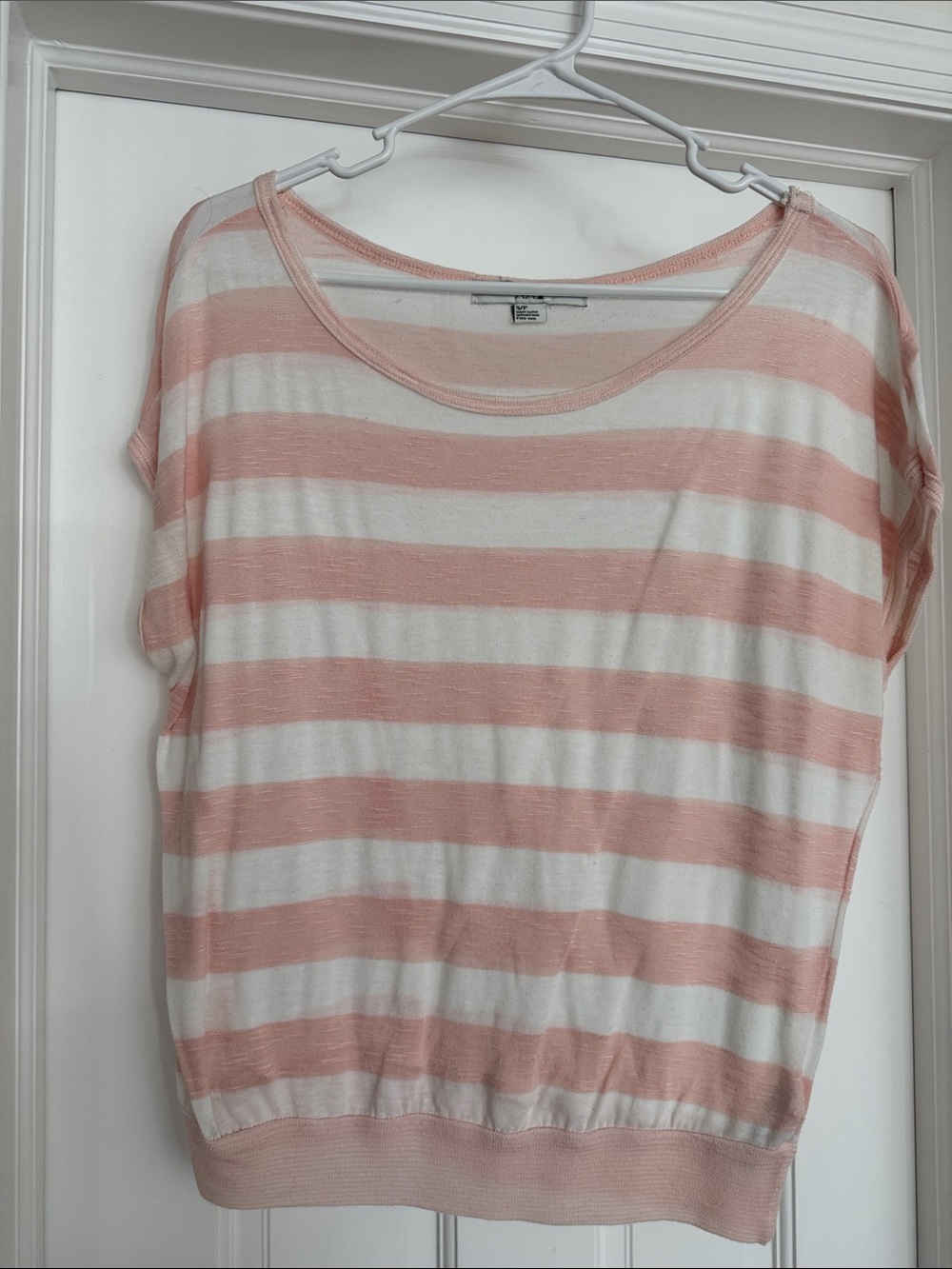 Forever 21 Blush Pink and White Striped Short Sleeve Scoop Tee